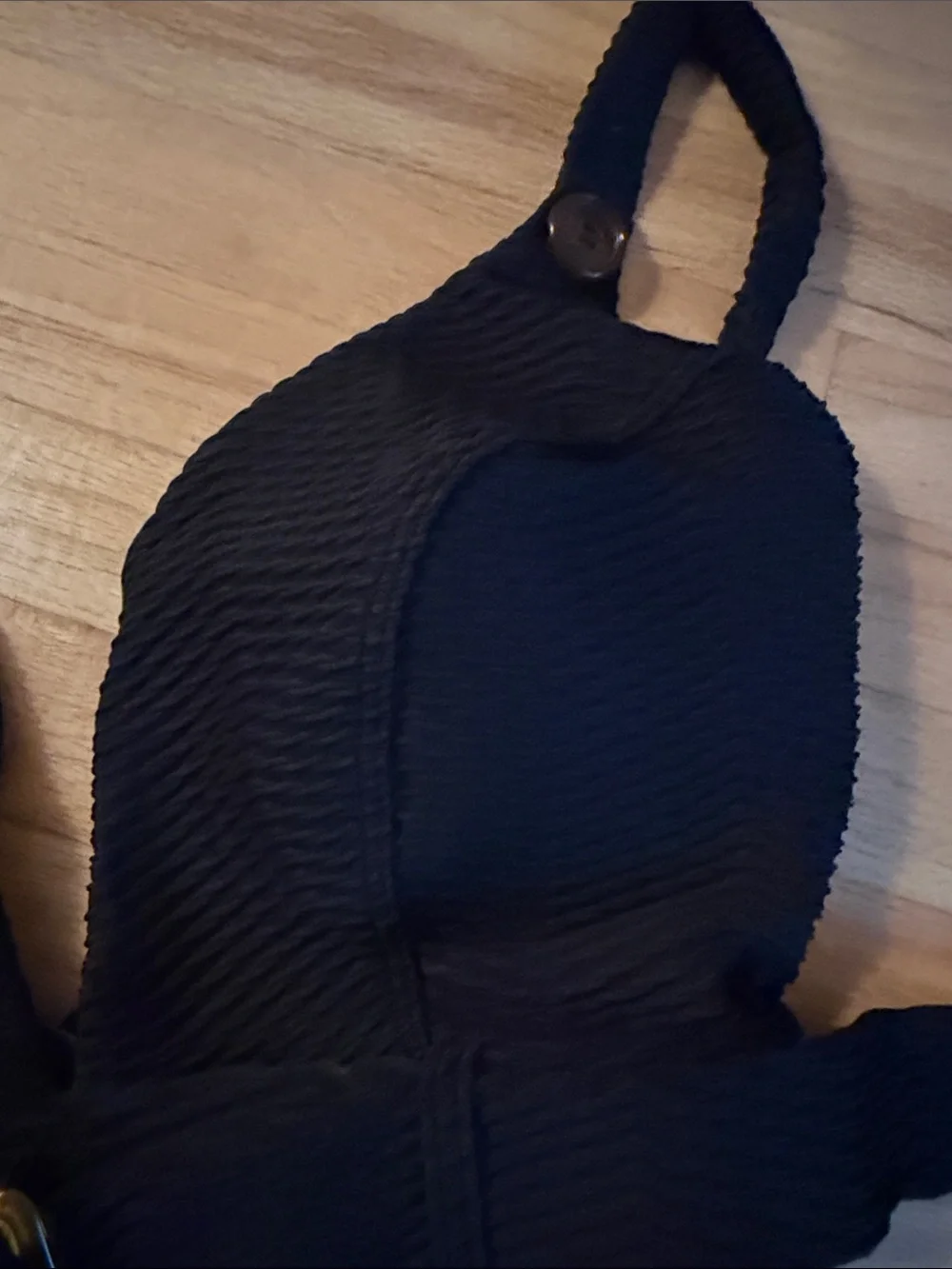 Black Textured One-Piece Swimsuit with Belt